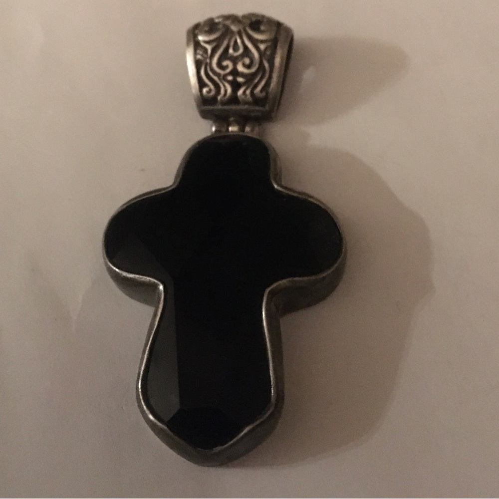 Black Cross Pendant with Silver Accents